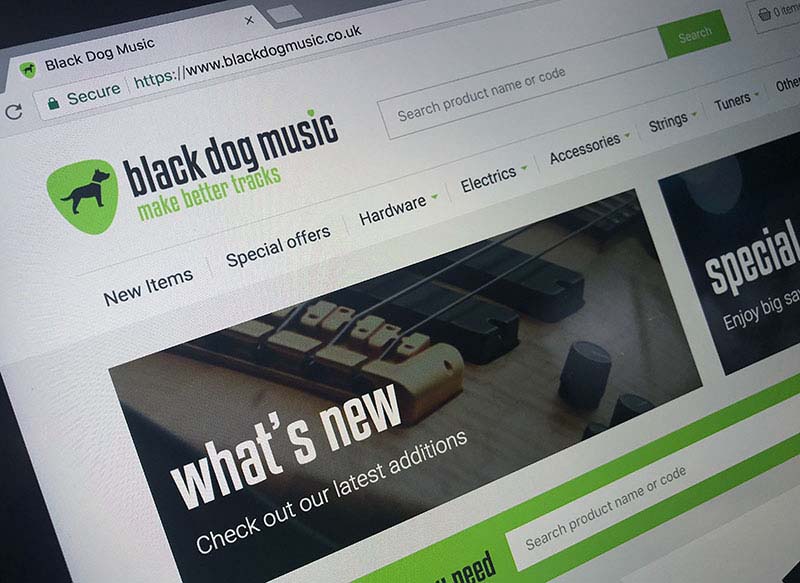 black dog music supplies ecommerce website