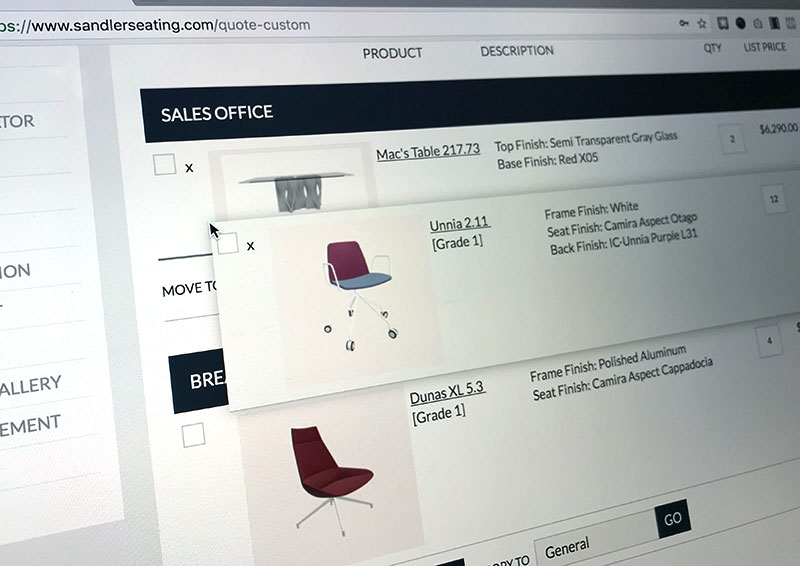 drag and drop furniture quote system
